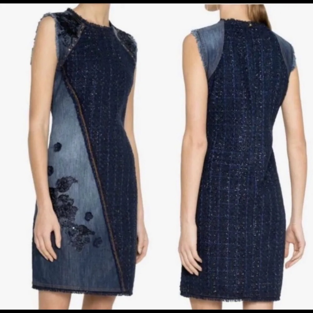 Desigual Achilles Denim and Tweed Studded Black Denim Dress Size EU 40, US 6 NWT